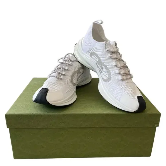Gucci Run Sneaker Interlocking G White Technical Knit 680893 Men's 12.5 US 13
